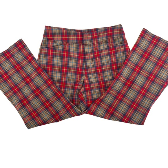 Y2K Preppy Limited Too Girl's Size 14 Plaid High Waist Flare Leg Pants Red Blue - Picture 1 of 9